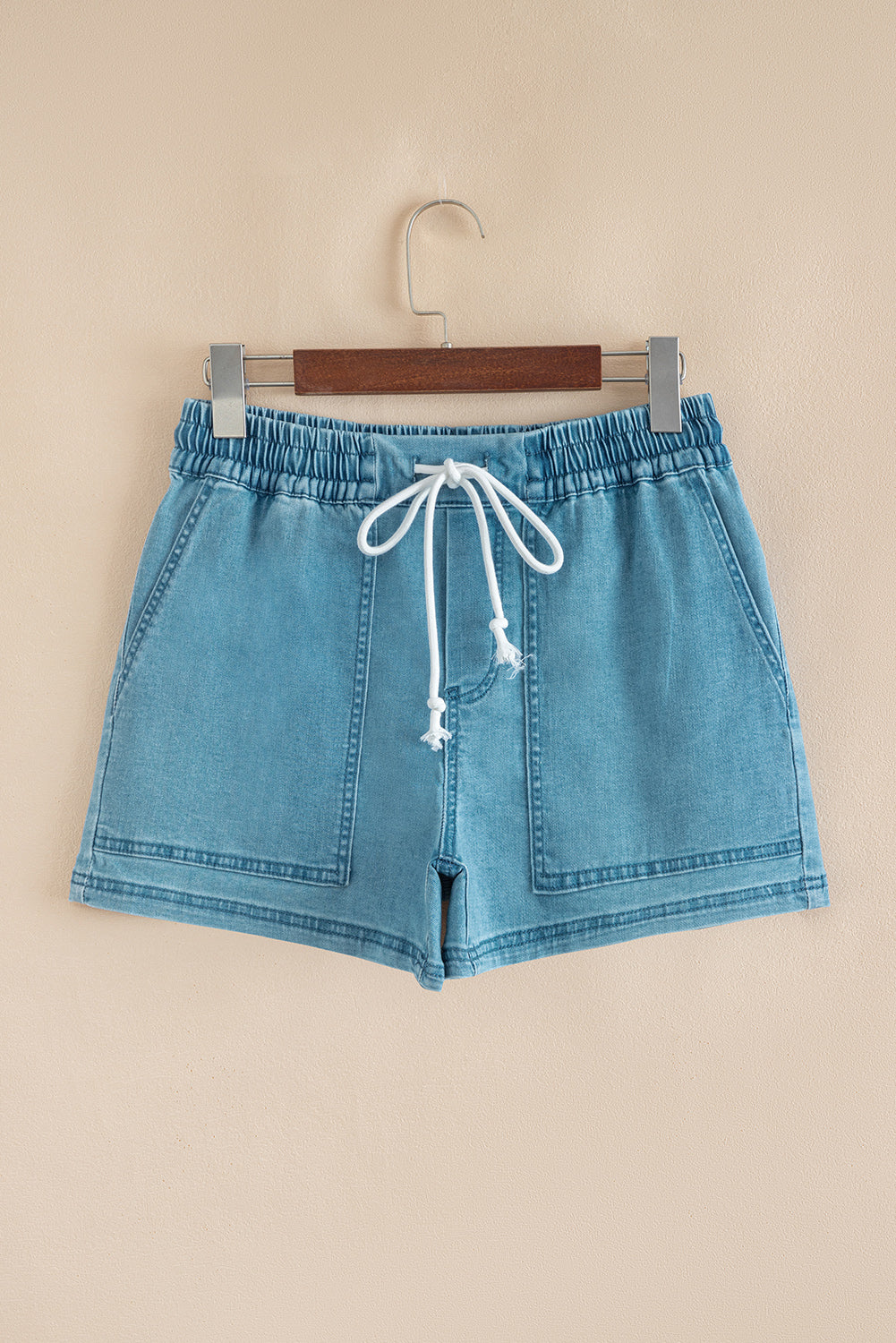 Blue Jean Drawstring Elastic Waist Shorts