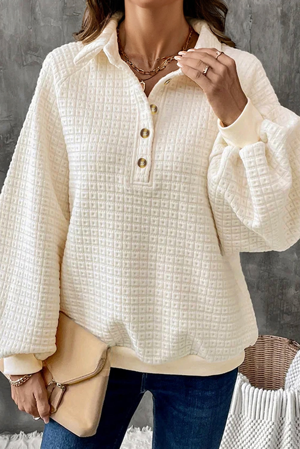 Ivory Half Button Collared Top
