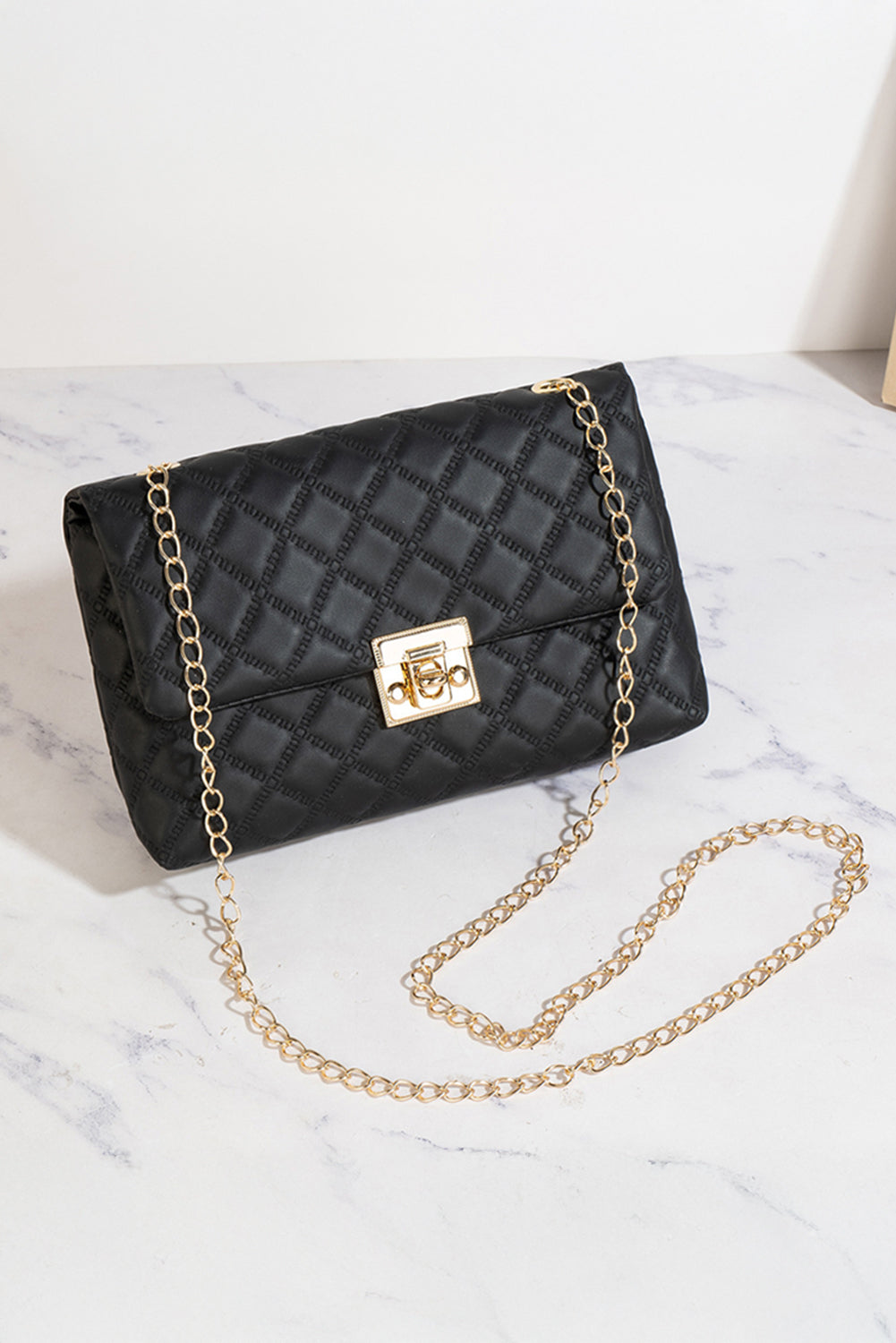 Black Leather Gold Chain Purse